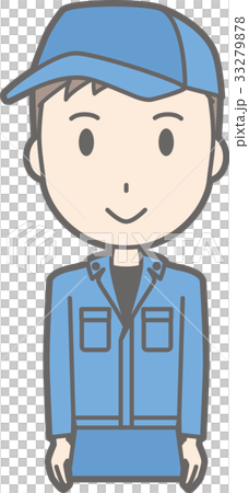 作業着を着た男性が正面を向いて立っているイラストのイラスト素材
