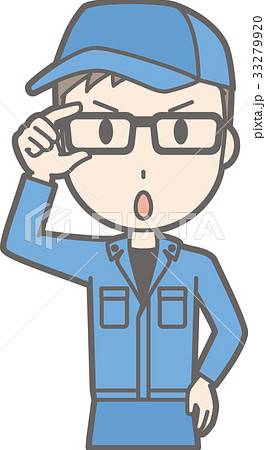 作業着を着た男性がメガネをかけているイラストのイラスト素材