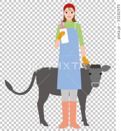 酪農家の女性と仔牛 33282970