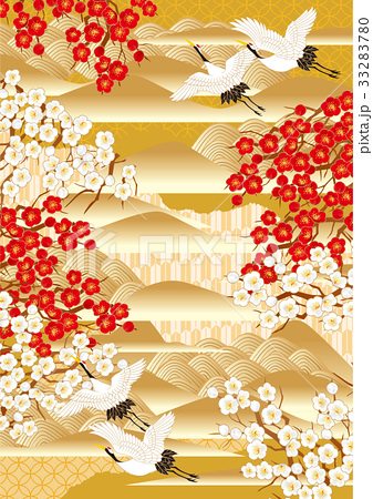 きらびやか 和柄 梅鶴のイラスト素材