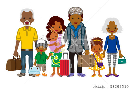 旅行する三世代家族 黒人のイラスト素材