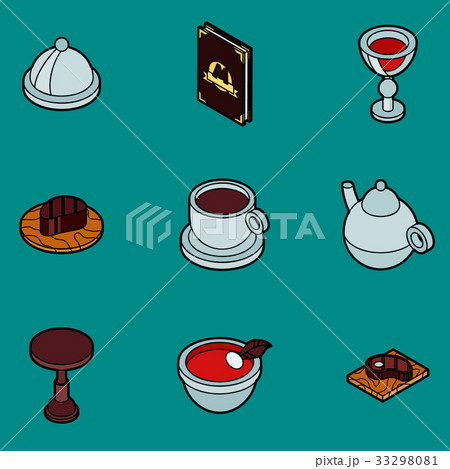 Restaurant flat outline isometric icons 33298081