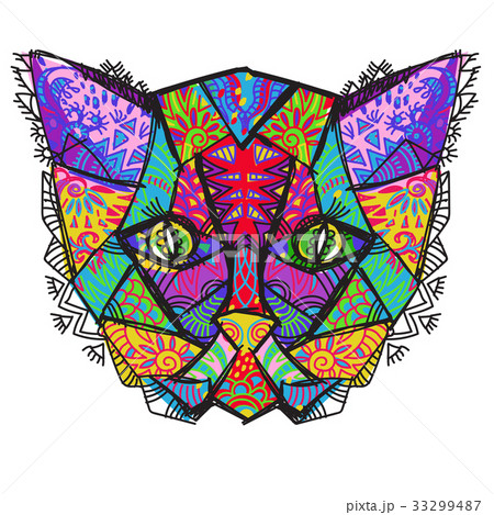 Hand drawn doodle outline cat head 33299487