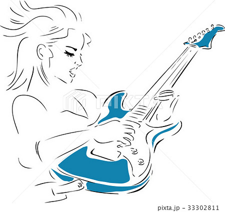 エレキギターを弾く女性のイラスト素材