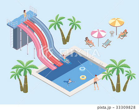 People in aqua park, relax at the pool. Swimming 33309828