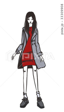 Young woman standing in a gray coat, fashion 33309908