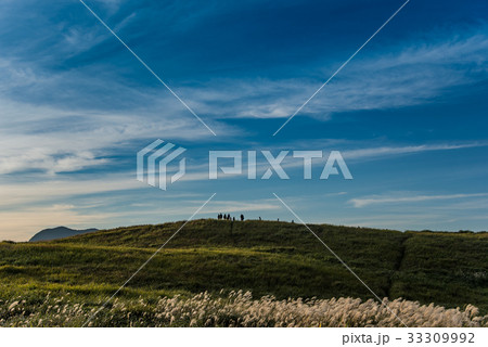 秋の曽爾高原　すすき　夕日を待つ人々 33309992