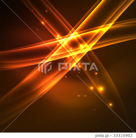 Energy lines, glowing waves in the dark, vector 33310902