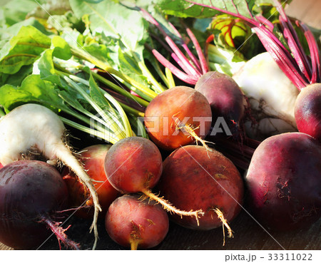 Fresh farm colorful beetroot on a wooden 33311022