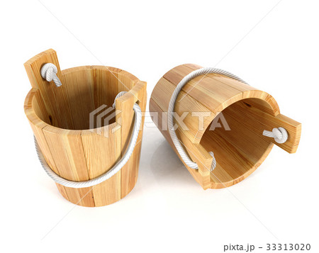 Wooden bucket isolated on white background 33313020