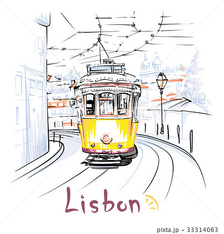 Yellow 28 tram in Alfama, Lisbon, Portugal 33314063