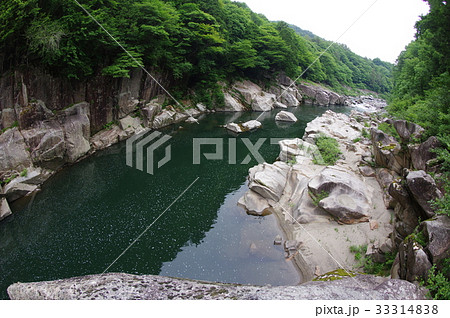 信州　木曽路の景勝　裏寝覚（うらねざめ）　超広角横　寝覚の床の下流にある 33314838