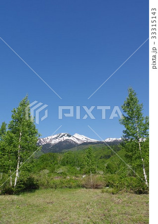 信州の高原　乗鞍高原より乗鞍岳を望む　標高約３０００ｍで２０を超える峰で構成される活火山 33315143
