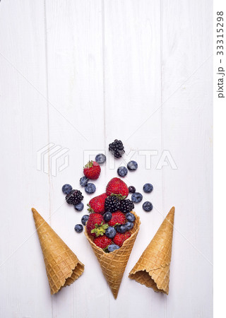 waffle with fresh berries, homemade ice cream waffle with fresh berries, homemade ice cream 33315298