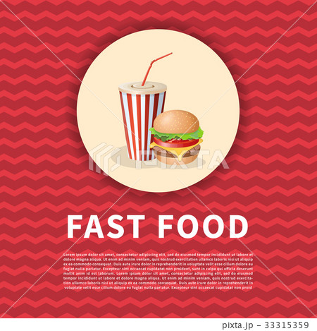 Burger and soda cup poster. Cute cartoon colored Burger and soda cup poster. Cute cartoon colored 33315359