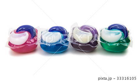 Pile of multiple washing pod capsules isolated 33316105