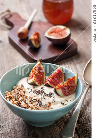 Breakfast with muesli, yogurt, figs Breakfast with muesli, yogurt, figs 33317968