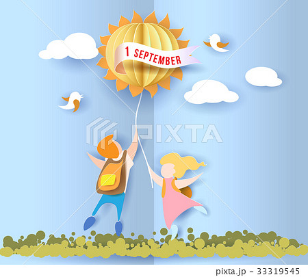 Back to school card with kids, leaves and sun Back to school card with kids, leaves and sun 33319545
