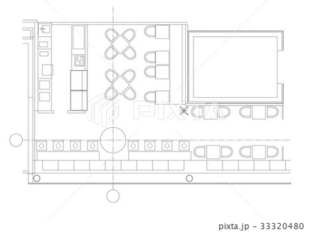 Standard cafe furniture symbols on floor plans 33320480