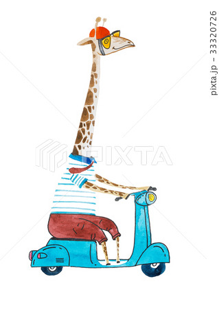 Watercolor cartoon giraffe dressed up in t-shit 33320726