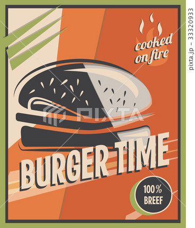 Retro poster with burger with beef meat Retro poster with burger with beef meat 33320933