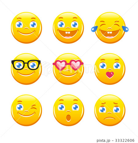 Cute cartoon emoticons. Emoji icons. Smiley faces 33322606