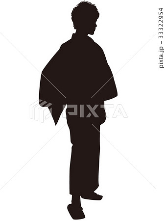 Silhouette Yukata Men Bon Dance Festival Yukata Stock Illustration