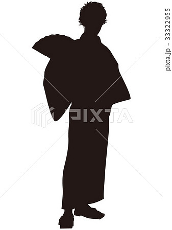 シルエット 浴衣の男性 盆踊り 祭り ゆかた姿 扇子を持って立っている男性のイラスト素材