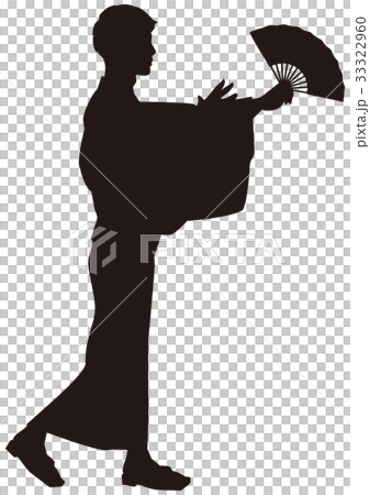 Silhouette Yukata men Bon dance Festival Yukata figure Man dancing with a fan 02 33322960