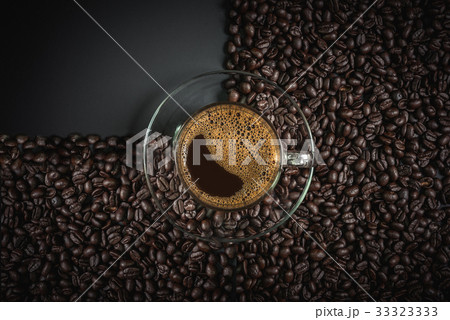espresso in a glass on wooden table 33323333