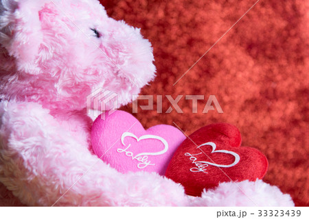 teddy Bear with Heart on red background, 33323439