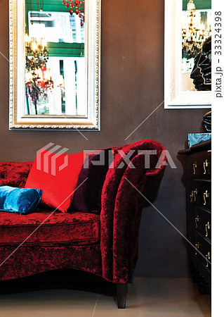 Red Flannel sofa in living room 33324398