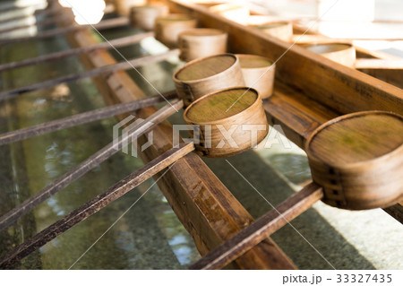 Japanese bamboo ladle in Japanese Temple 33327435