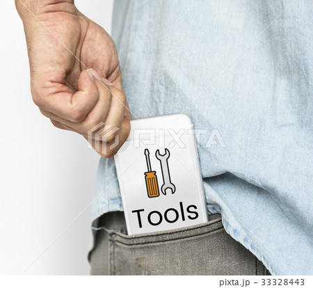 Maintenance tools kit icon graphic on the mobile phone screen 33328443