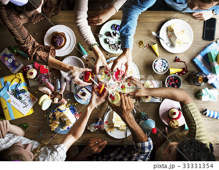 People Clinging Drinks Together on Birthday Party People Clinging Drinks Together on Birthday Party 33331354