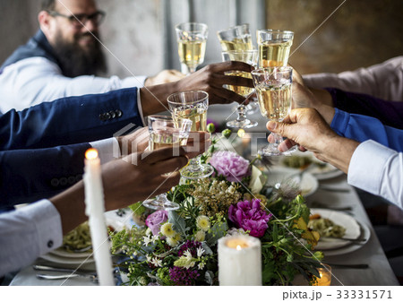 Group of Diverse People Clinking Wine Glasses Together Congratulations Celebration 33331571