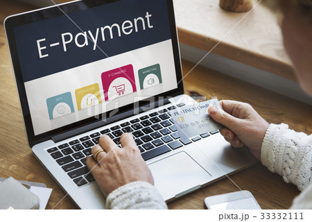 Hands working on laptop network graphic overlay 33332111