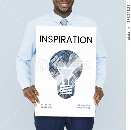 Man holding banner of creative ideas digital technology light bulb 33332881