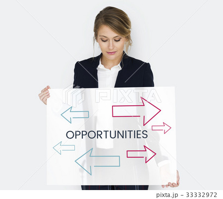 Woman holding network graphic overlay billboard 33332972