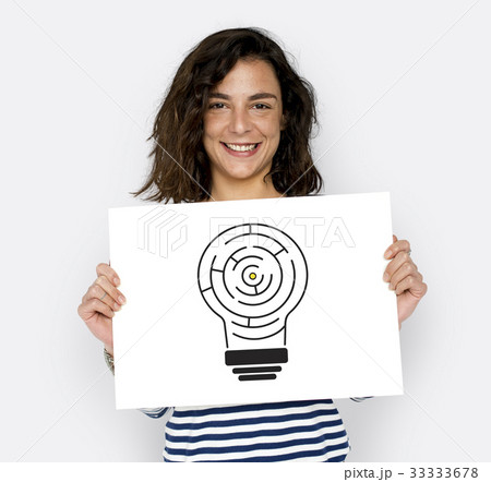 Woman holding billboard network graphic overlay 33333678