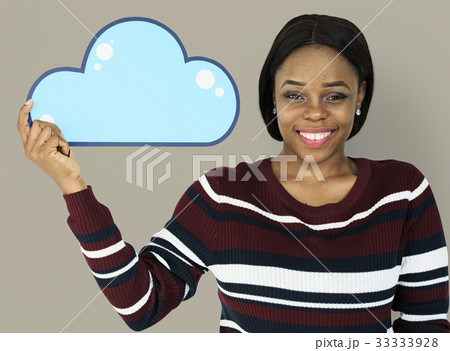 Woman Holding Cloud Computing Papercraft Icon 33333928