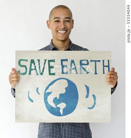 Adult Man with Recycle Sign Eco Friendly Save Earth Word Graphic 33334044