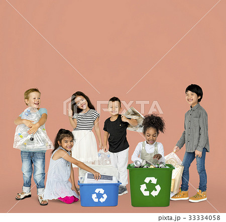 Diverse Group Of Kids Recycling Garbage Diverse Group Of Kids Recycling Garbage 33334058
