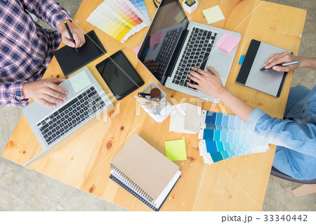 Graphic design partners working together renovation and technolo 33340442