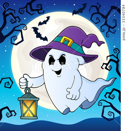 Ghost with hat and lantern theme 2 33340784