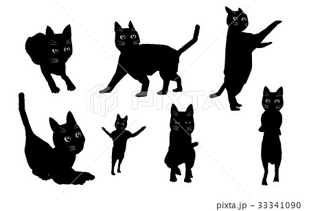 黒猫 ポーズ ７パターンのイラスト素材