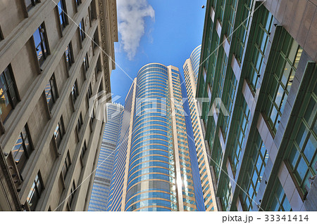 street of highrise glass skyscraper buildings street of highrise glass skyscraper buildings 33341414