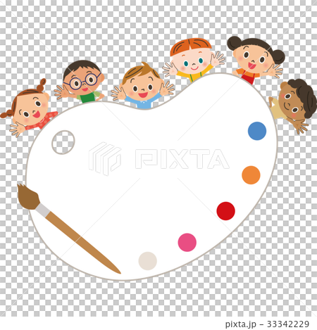 子供とパレットのフレームのイラスト素材