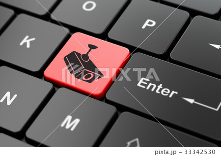 Security concept: Cctv Camera on computer keyboard 33342530