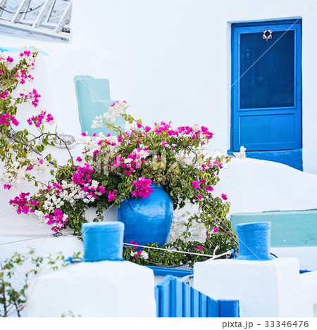 Greek Door and Flowers, Detail on Santorini Island Greek Door and Flowers, Detail on Santorini Island 33346476